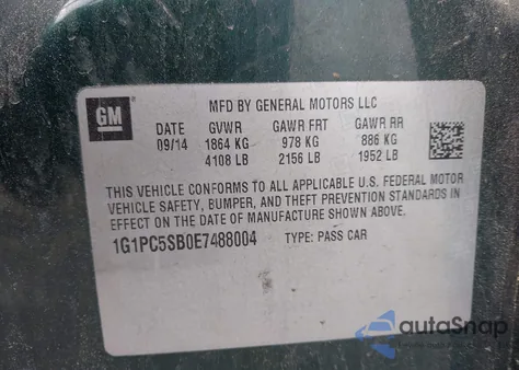 2014 Chevrolet Cruze 1Lt Auto z USA, uszkodzony, nr VIN 1G1PC5SB0E7488004